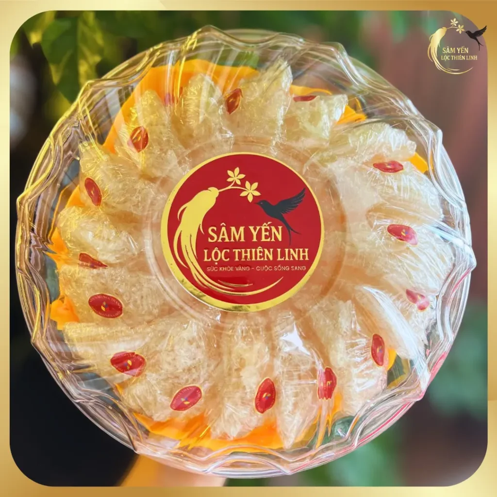 Hộp tổ yến tinh chế vụn Nha Trang Lộc Thiên Linh chính hãng loại 100g đã làm sạch lông.