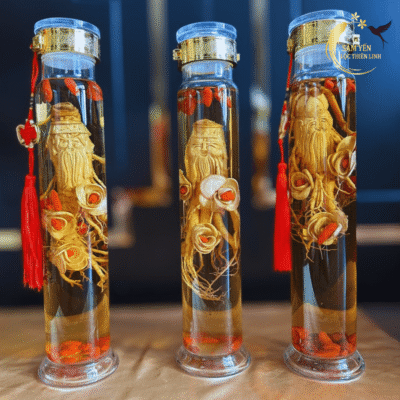 Bộ 3 bình rượu sâm Tam Đa Phúc Lộc Thọ 1 lít được điêu khắc thủ công từ sâm Hàn Quốc 6 năm tuổi tại Lộc Thiên Linh.
