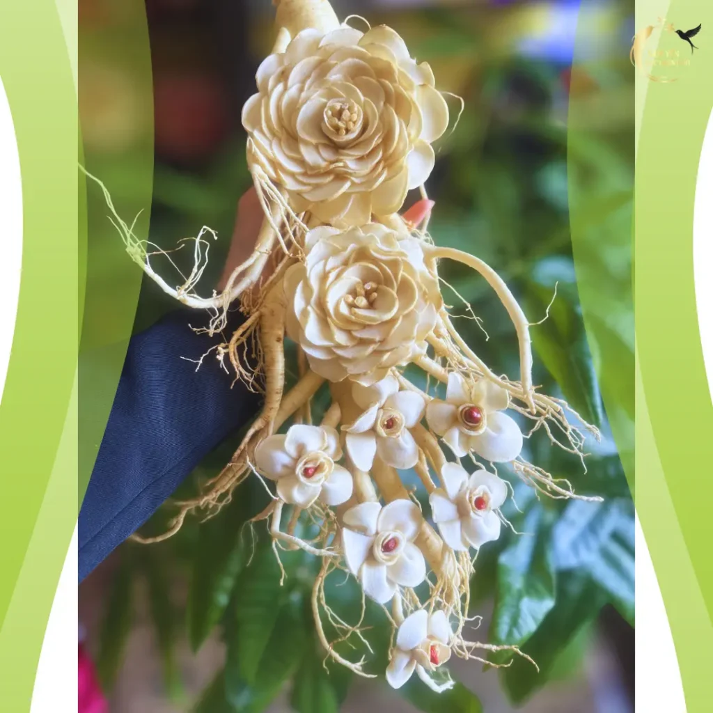 Phôi hoa sâm nghệ thuật được kết thủ công tỉ mỉ từ củ sâm Hàn Quốc 6 năm tuổi thượng hạng.