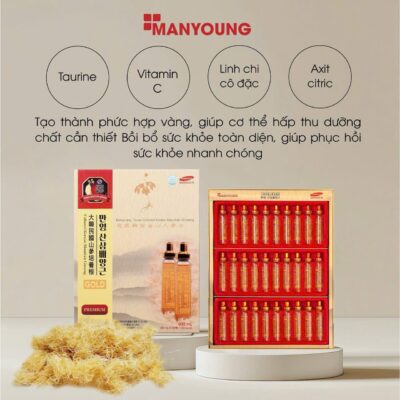 Các dưỡng chất bổ trợ trong sâm núi Manyoung Gold như Taurine, Vitamin C và Linh chi giúp làm chậm quá trình lão hóa.