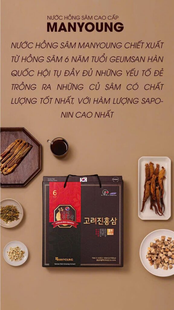 Trọn bộ sản phẩm nước hồng sâm Manyoung 30 gói chính hãng Hàn Quốc sẵn hàng số lượng lớn tại showroom Lộc Thiên Linh.