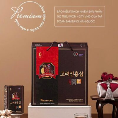 Mẫu hộp và túi quà tặng nước hồng sâm Manyoung 30 gói sang trọng, món quà sức khỏe đẳng cấp cho đối tác và người thân.