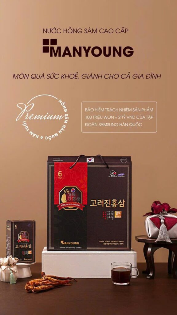 Dòng nước hồng sâm Manyoung Premium cao cấp giúp tăng cường trí nhớ, giảm stress và cải thiện tuần hoàn máu hiệu quả.
