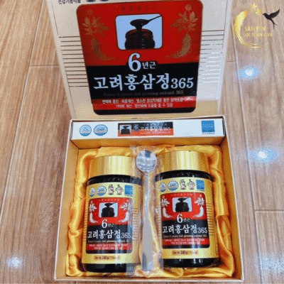 Chi tiết bên trong hộp Cao hồng sâm 365 Hàn Quốc loại 2 hũ x 240g kèm thìa inox cao cấp trưng bày tại Sâm Yến Lộc Thiên Linh