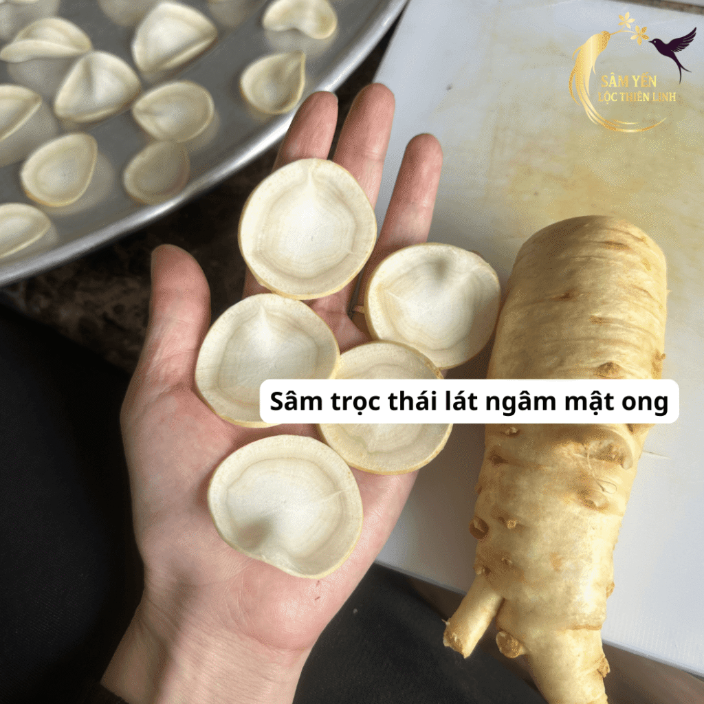 Quy trình sơ chế nhân sâm trọc Hàn Quốc 6 năm tuổi thái lát tròn đều để chuẩn bị ngâm mật ong rừng thượng hạng