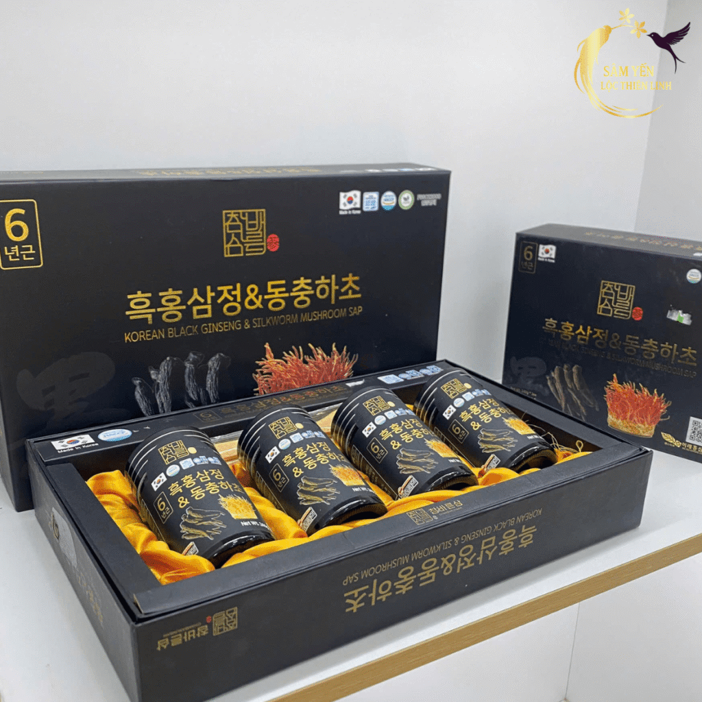 Hộp quà biếu sức khỏe cao cấp Cao hắc sâm đông trùng hạ thảo mẫu mã đẹp trưng bày tại cửa hàng Lộc Thiên Linh