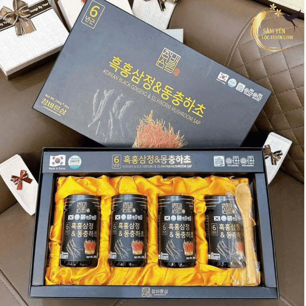 Hộp Cao hắc sâm đông trùng hạ thảo Hàn Quốc mẫu 4 hũ thượng hạng giúp tăng cường đề kháng và phục hồi thể trạng